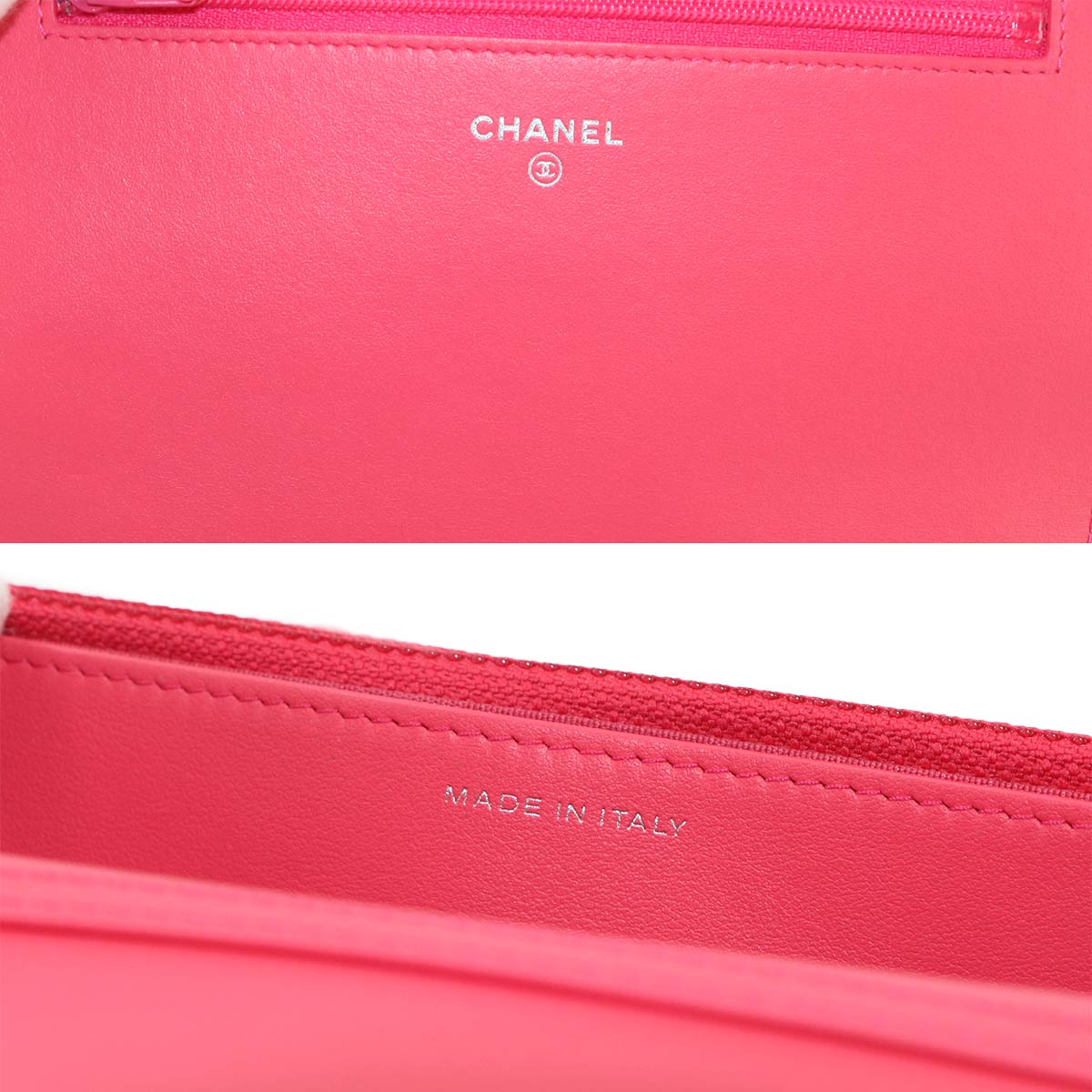 Camellia Chain Wallet Leather Pink A82336 Purse CC Logos