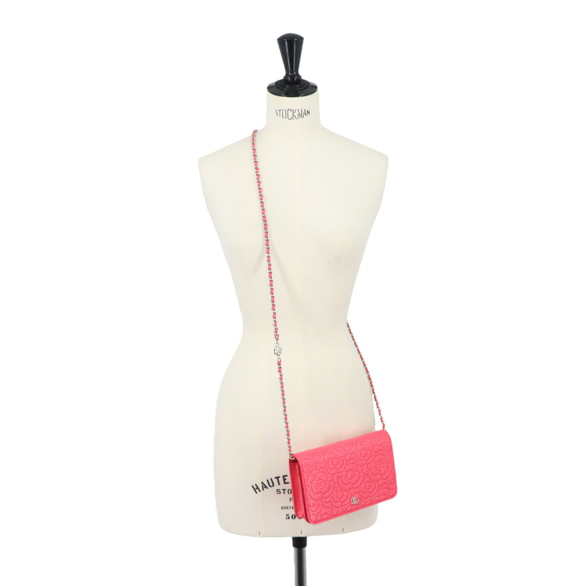 Camellia Chain Wallet Leather Pink A82336 Purse CC Logos