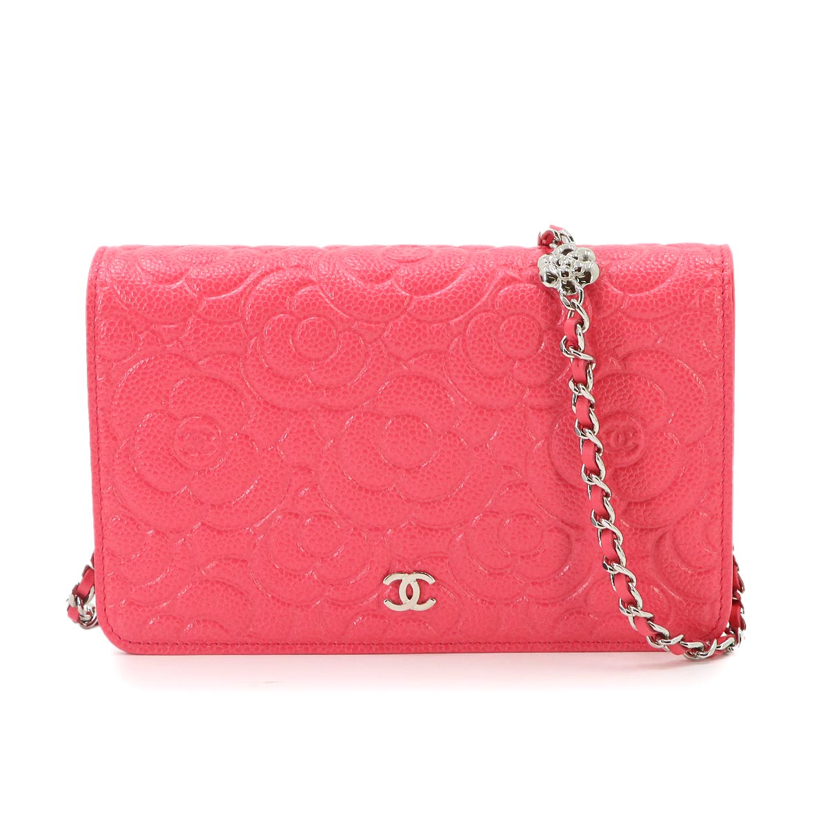 Camellia Chain Wallet Leather Pink A82336 Purse CC Logos