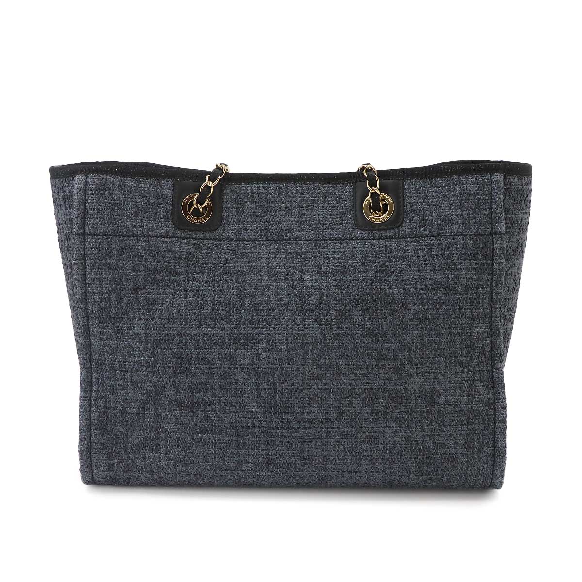 Deauville Chain Tote Bag Straw Leather Navy A67001 Purse