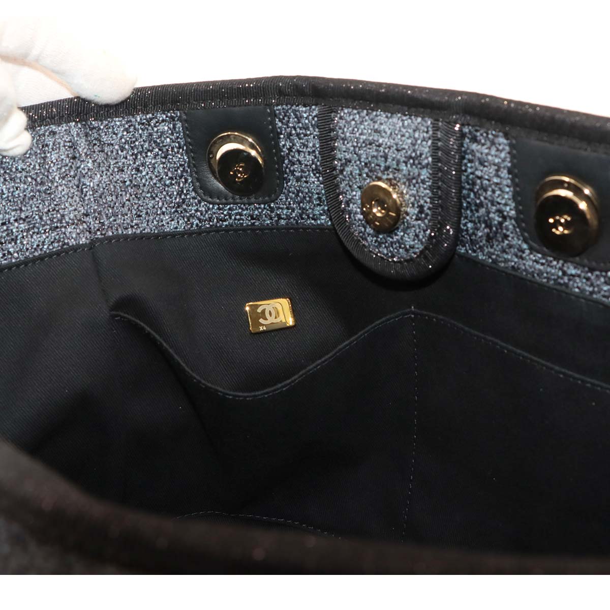 Deauville Chain Tote Bag Straw Leather Navy A67001 Purse