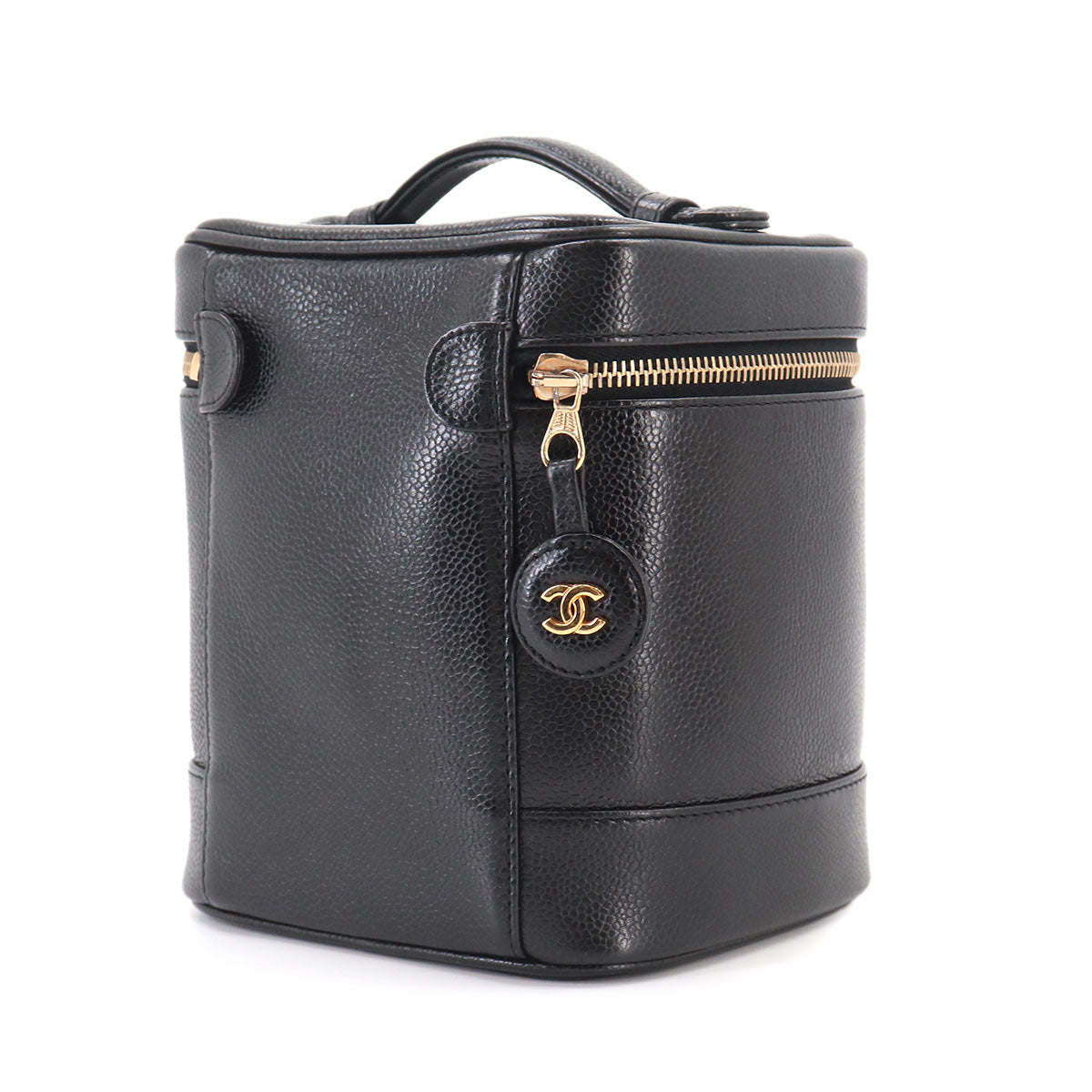 Vanity Hand Bag Leather Black A01998 Coco Logos Vintage Purse