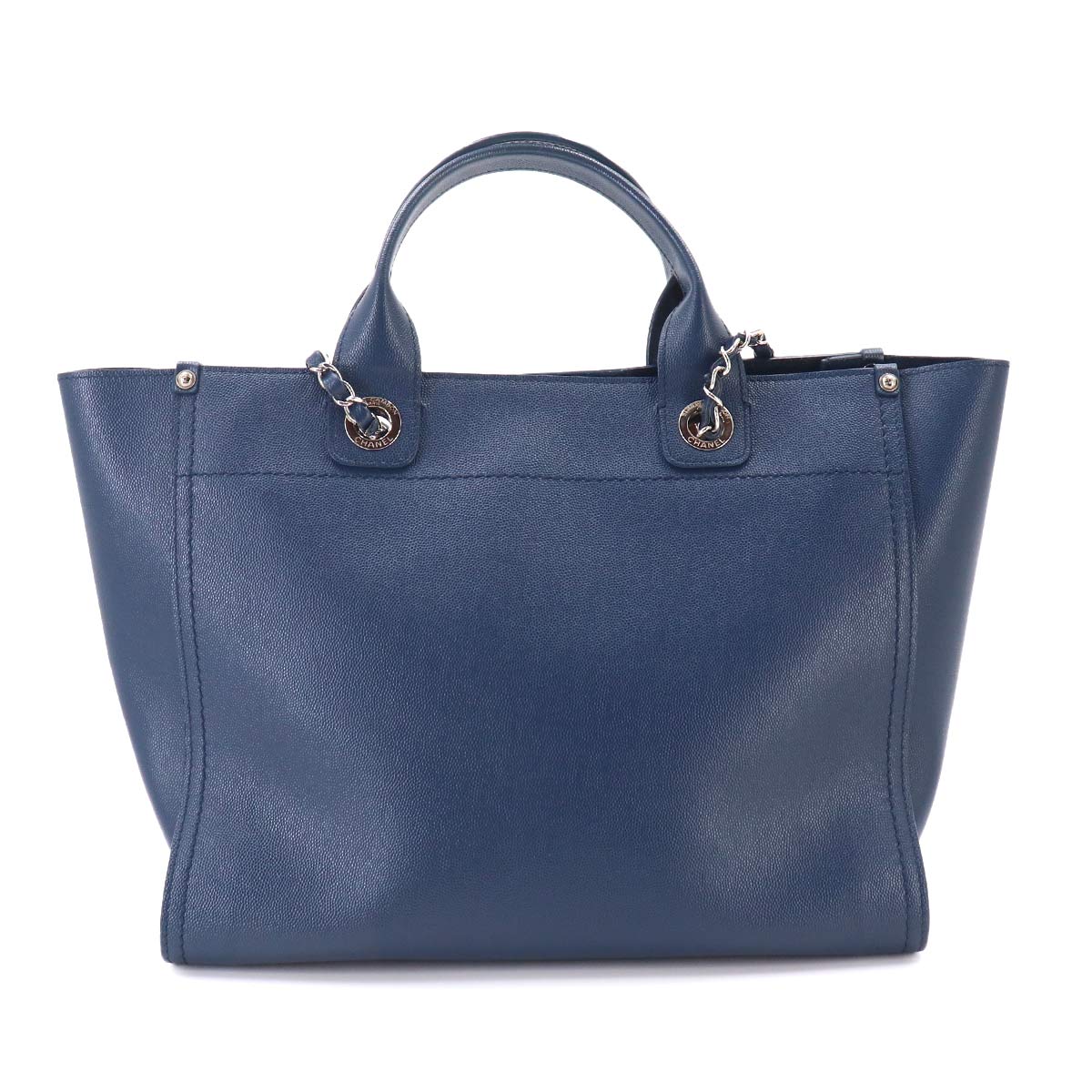 Deauville Tote Chain Shoulder Bag Leather Navy A57069 Studs