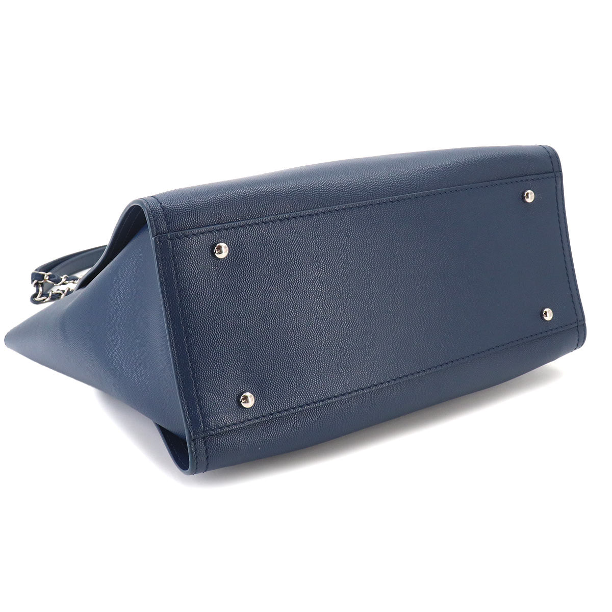 Deauville Tote Chain Shoulder Bag Leather Navy A57069 Studs