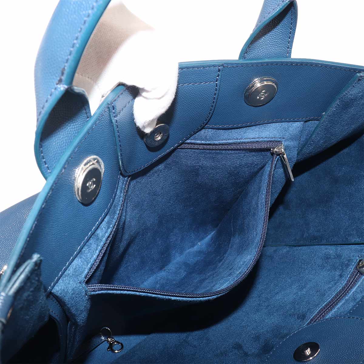 Deauville Tote Chain Shoulder Bag Leather Navy A57069 Studs