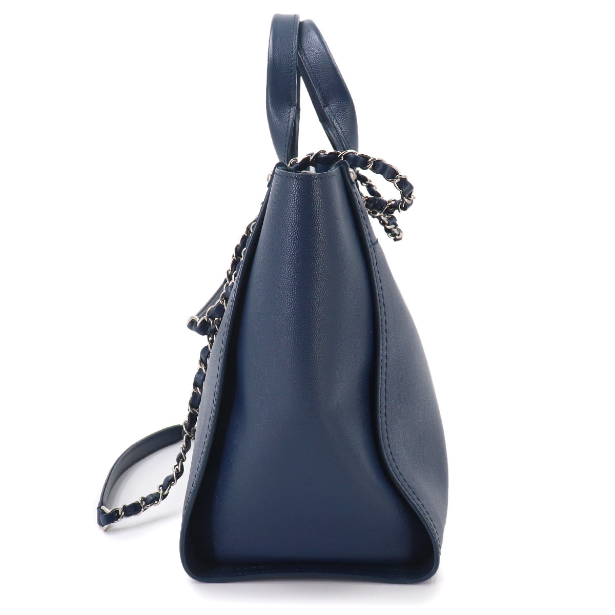 Deauville Tote Chain Shoulder Bag Leather Navy A57069 Studs