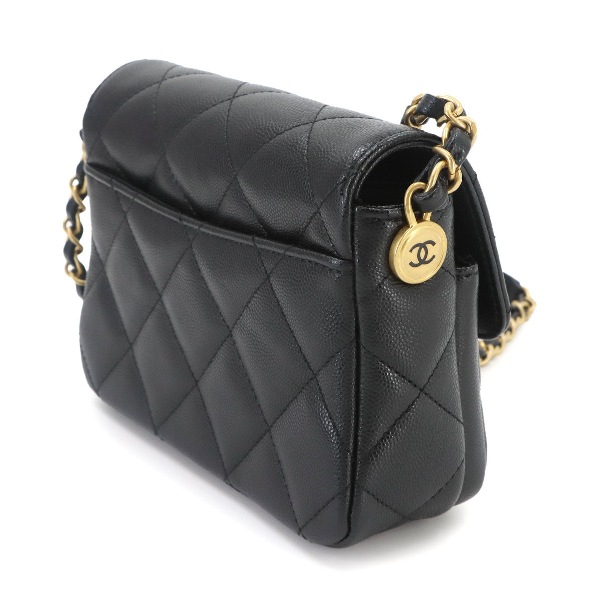 Matelasse Mini Flap Chain Shoulder Bag Leather Black Purse