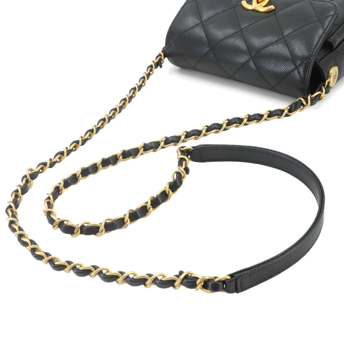Matelasse Mini Flap Chain Shoulder Bag Leather Black Purse