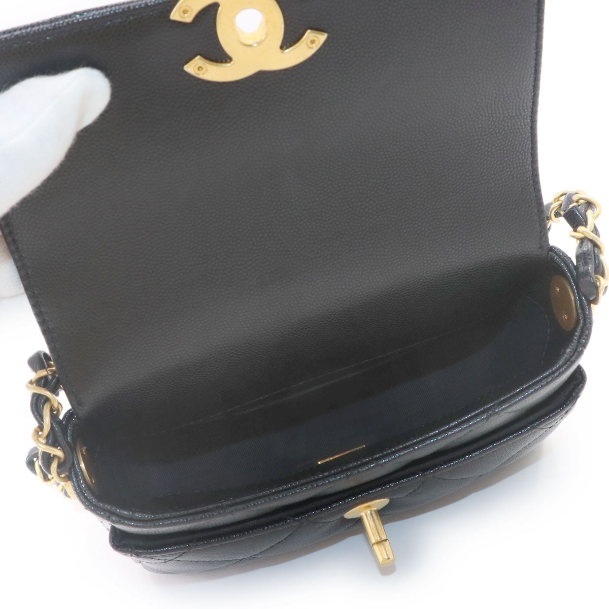 Matelasse Mini Flap Chain Shoulder Bag Leather Black Purse