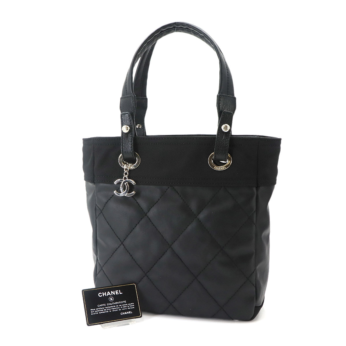 Paris Biarritz PM Tote Bag PVC Nylon Leather Black A34208 Purse