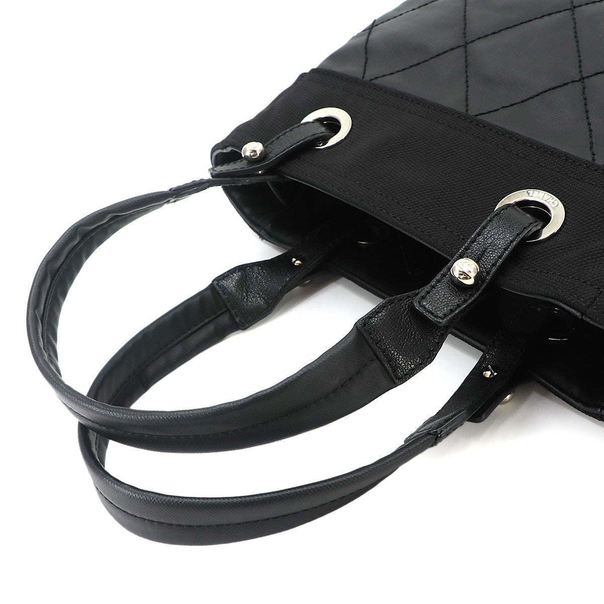 Paris Biarritz PM Tote Bag PVC Nylon Leather Black A34208 Purse