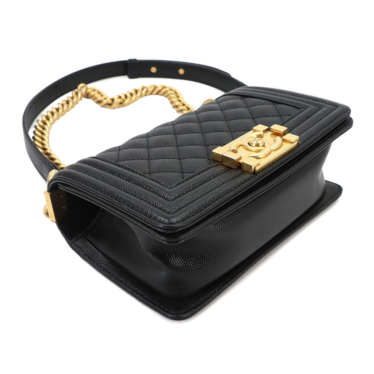 BOY CHANEL Small Chain Shoulder Bag Leather Black A67085
