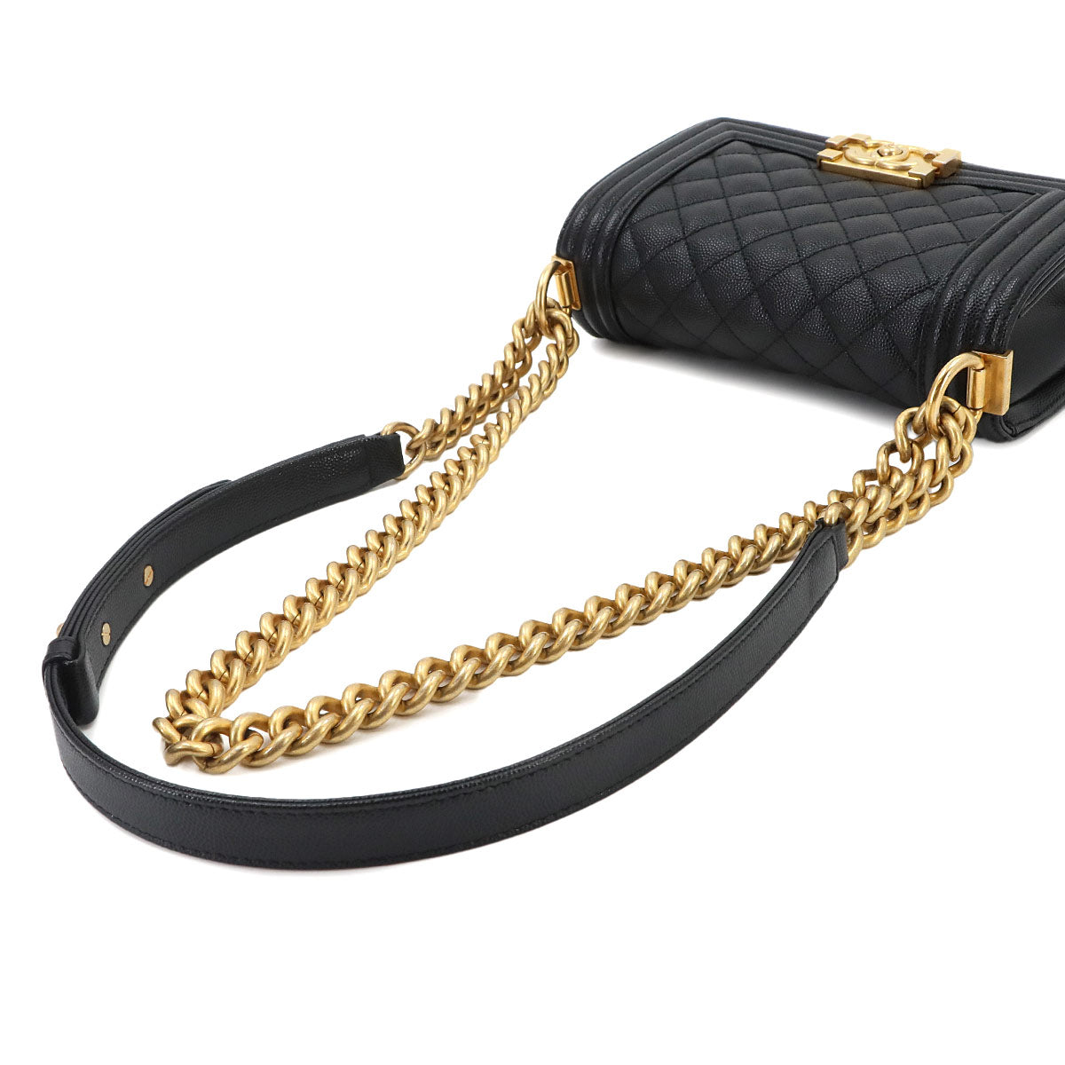 BOY CHANEL Small Chain Shoulder Bag Leather Black A67085