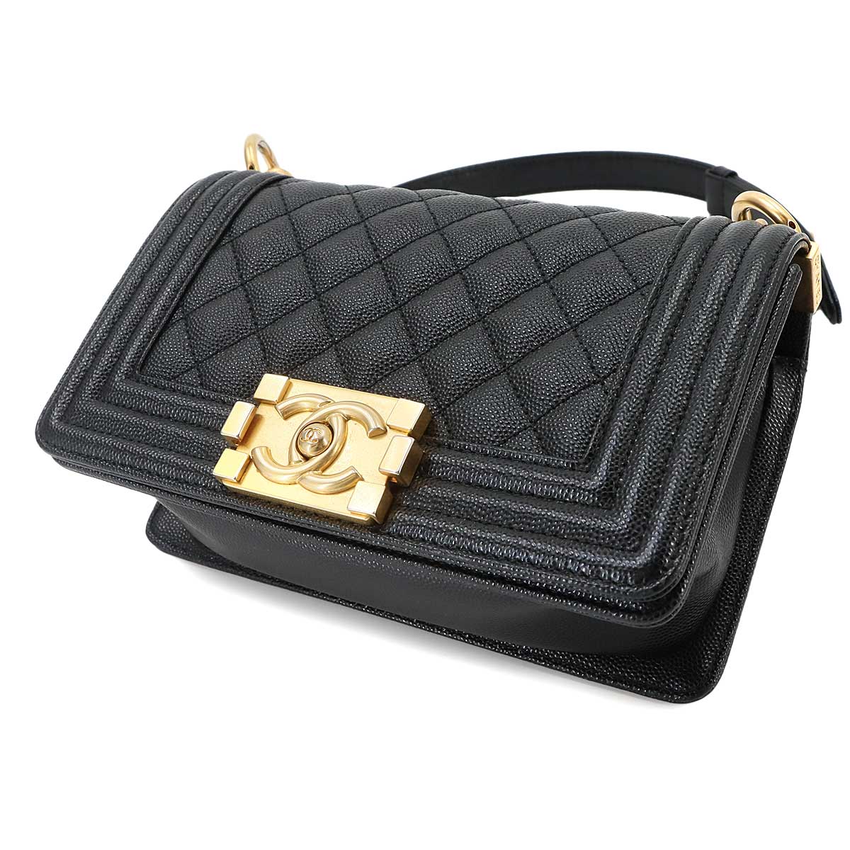 BOY CHANEL Small Chain Shoulder Bag Leather Black A67085