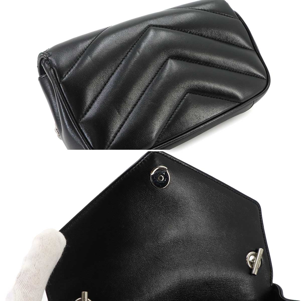 Loulou Mini Chain Shoulder Bag Leather Black 821749