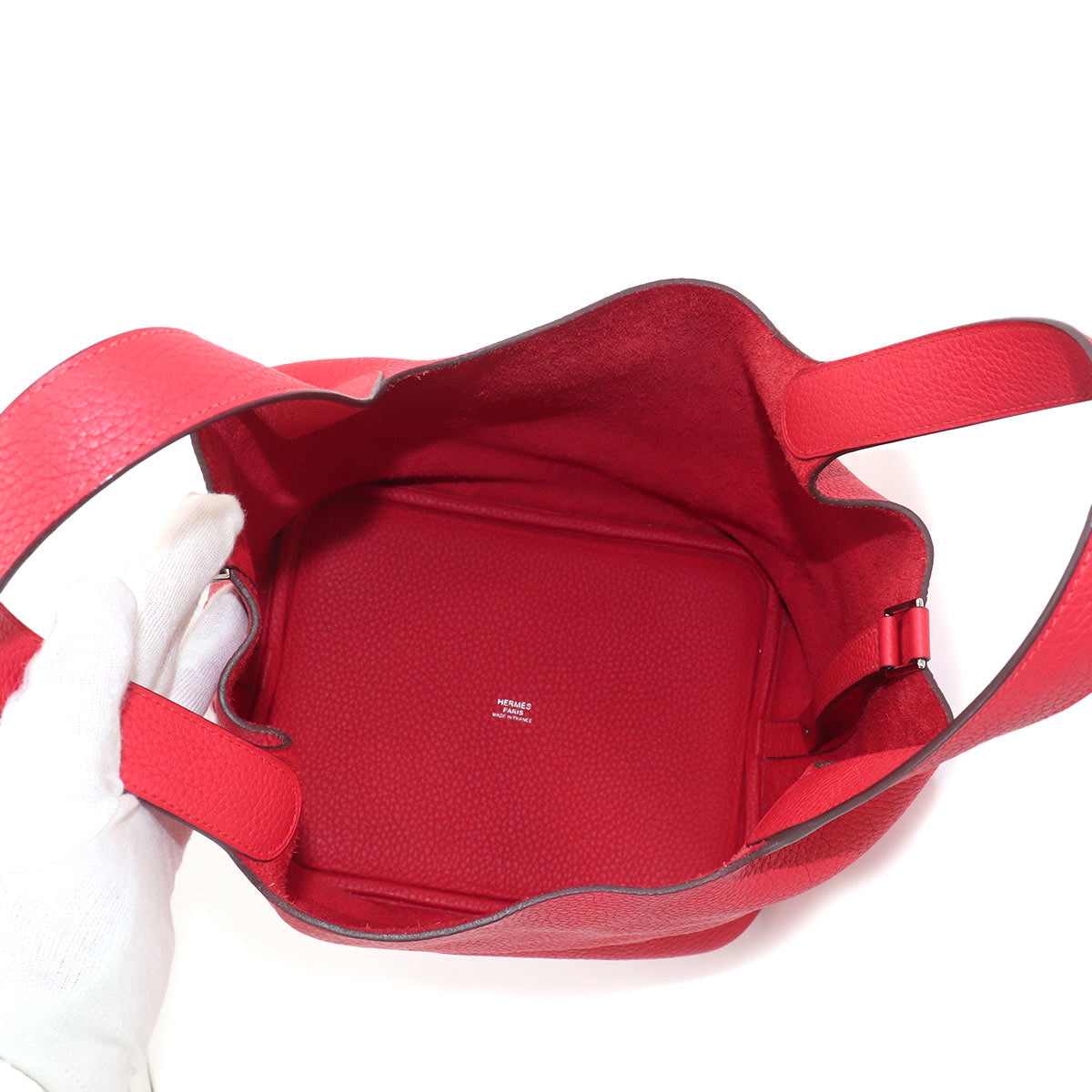 Picotin Lock MM Hand Bag Taurillon Clemence Rouge tomate