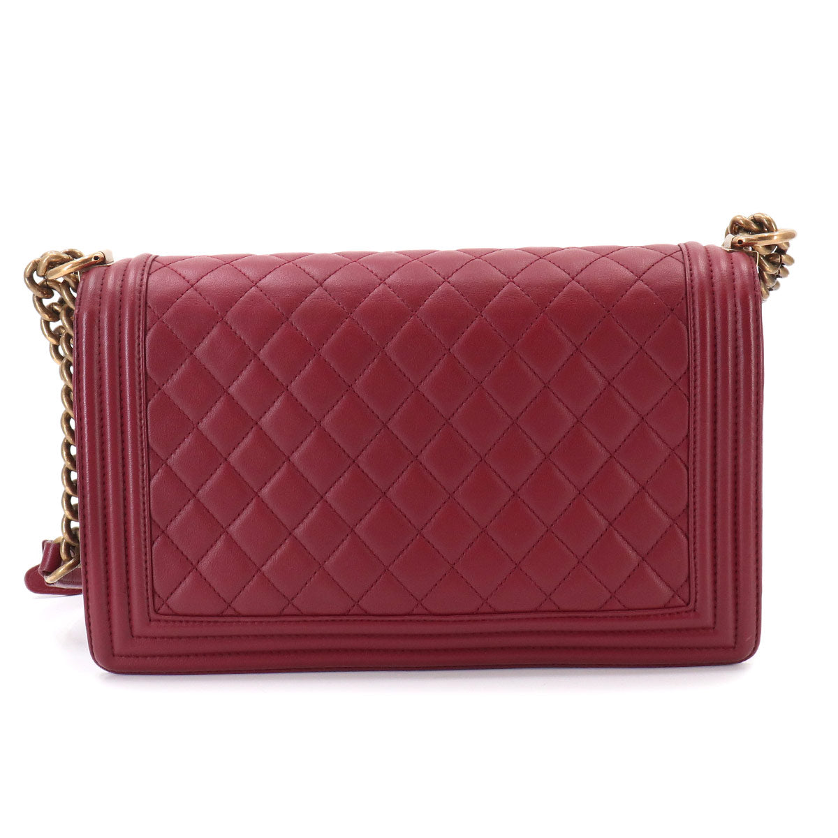 BOY CHANEL Large Chain Shoulder Bag Leather Bordeaux Purse