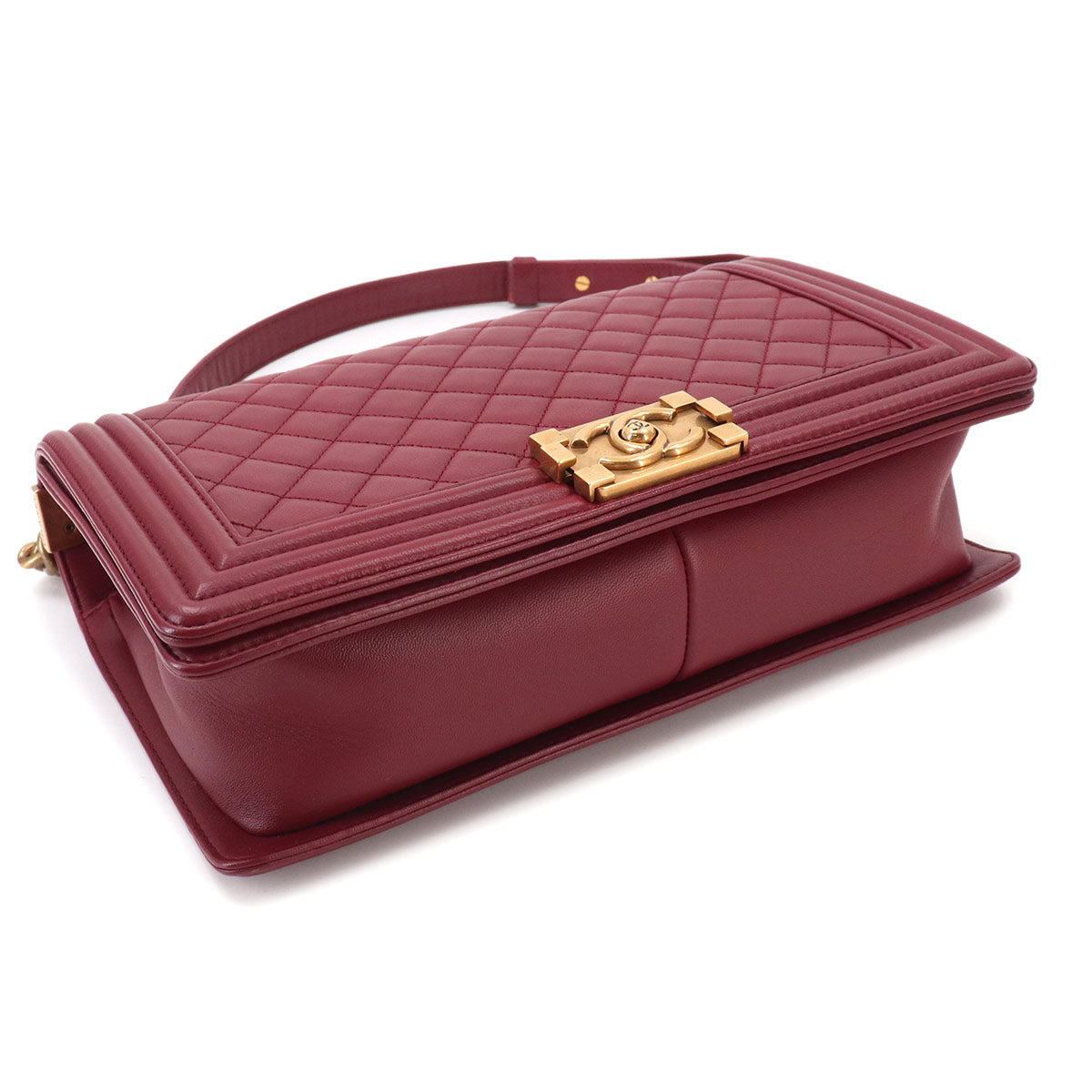 BOY CHANEL Large Chain Shoulder Bag Leather Bordeaux Purse