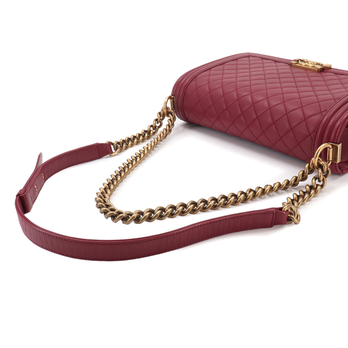BOY CHANEL Large Chain Shoulder Bag Leather Bordeaux Purse