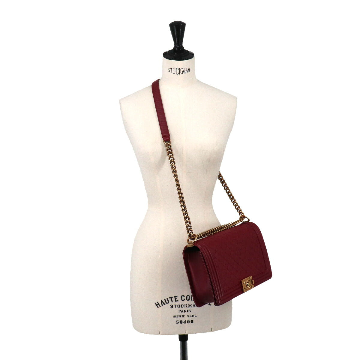 BOY CHANEL Large Chain Shoulder Bag Leather Bordeaux Purse