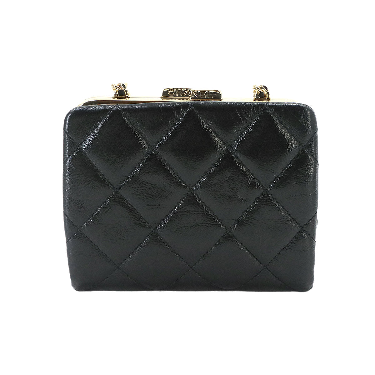 Matelasse Kiss-lock Chain Wallet Leather Black