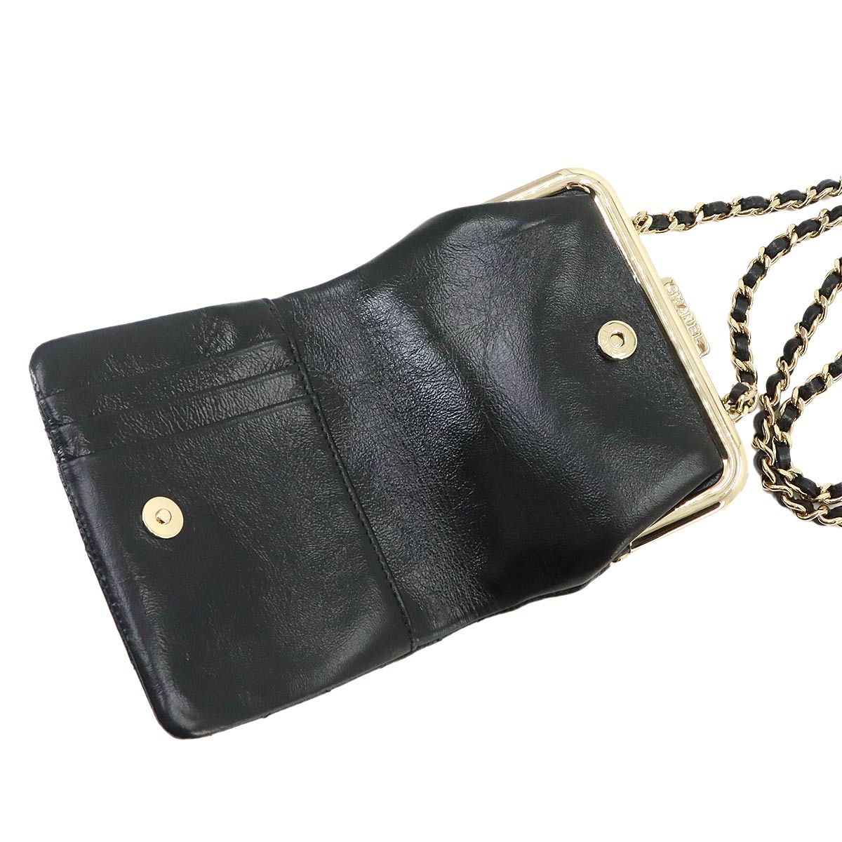 Matelasse Kiss-lock Chain Wallet Leather Black