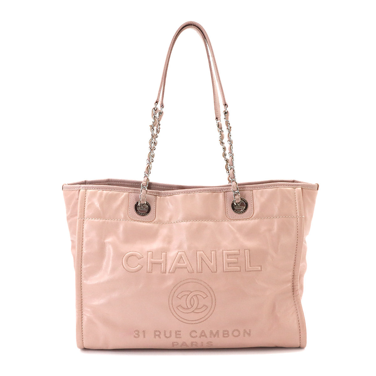 Deauville Chain Tote Bag Leather Pink A93257 Purse