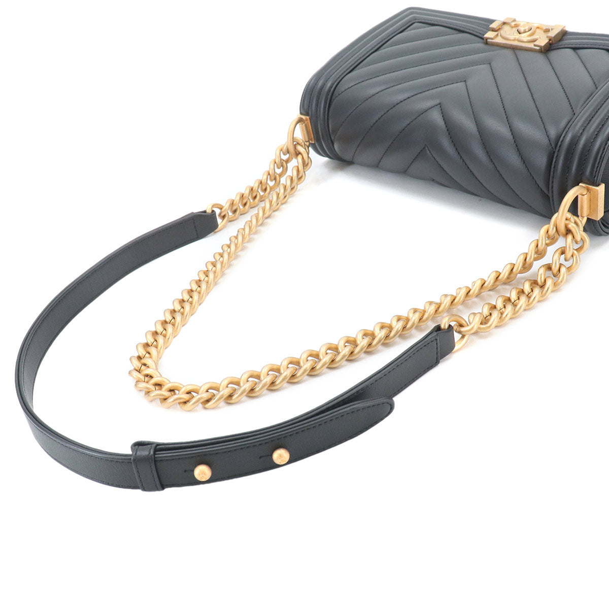 BOY CHANEL Chain Shoulder Bag Leather Black A67086 Chevron