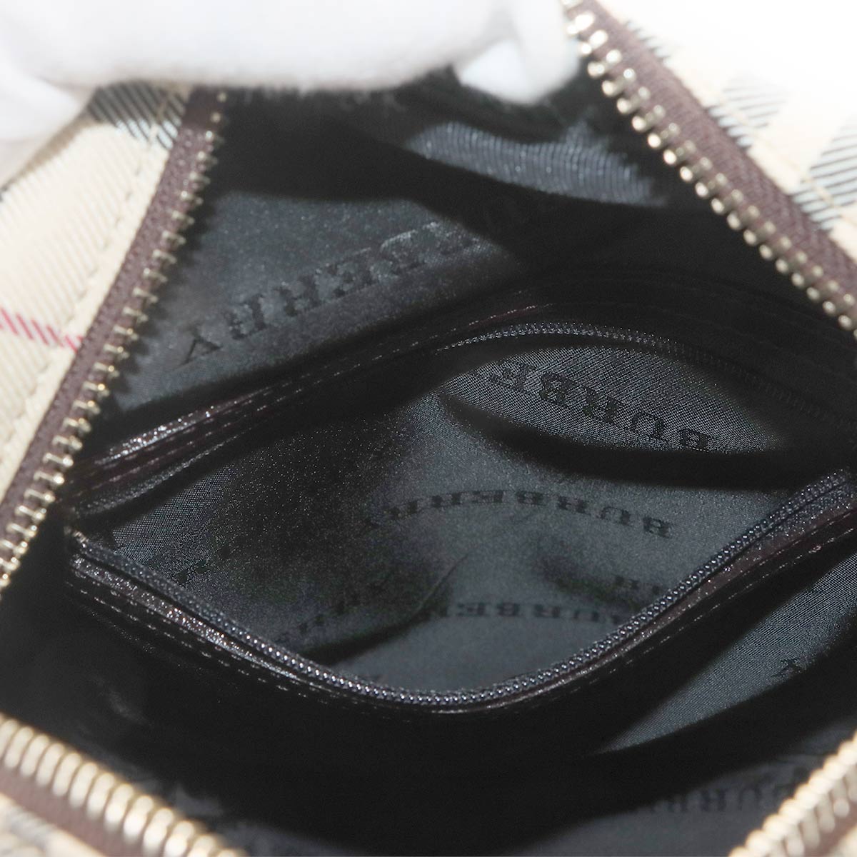 Plaid Shoulder Bag Canvas Leather Beige Brown Purse