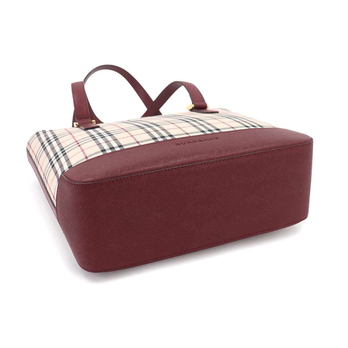 Plaid Hand Bag Canvas Leather Beige Bordeaux Purse
