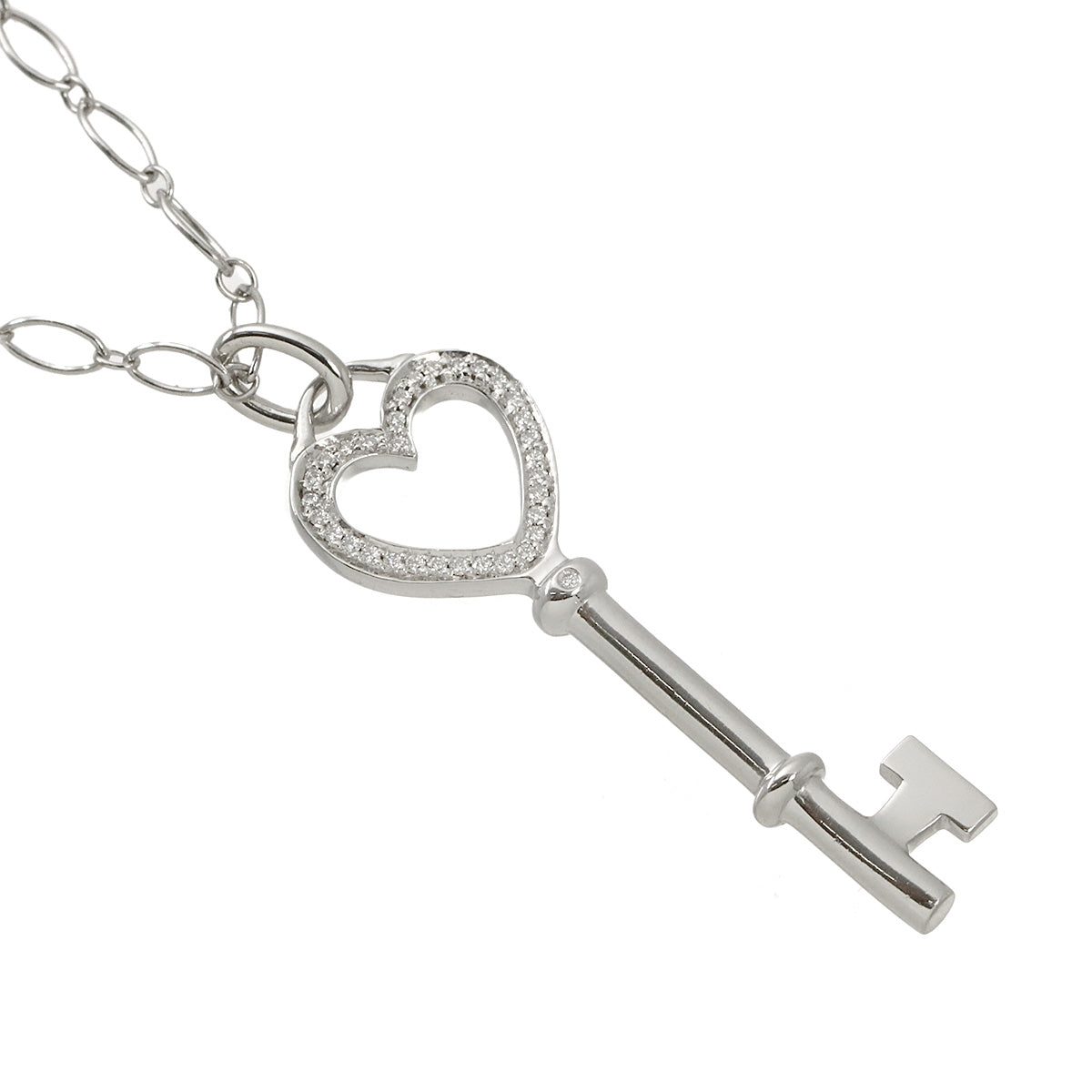 Heart Key Diamond Necklace 18K White Gold 750