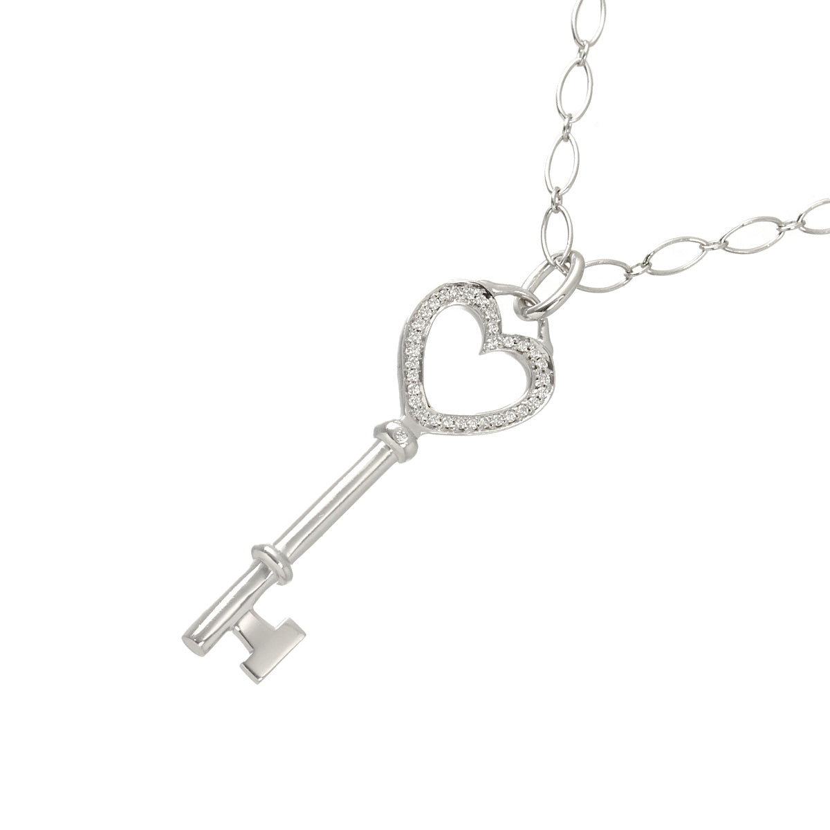 Heart Key Diamond Necklace 18K White Gold 750
