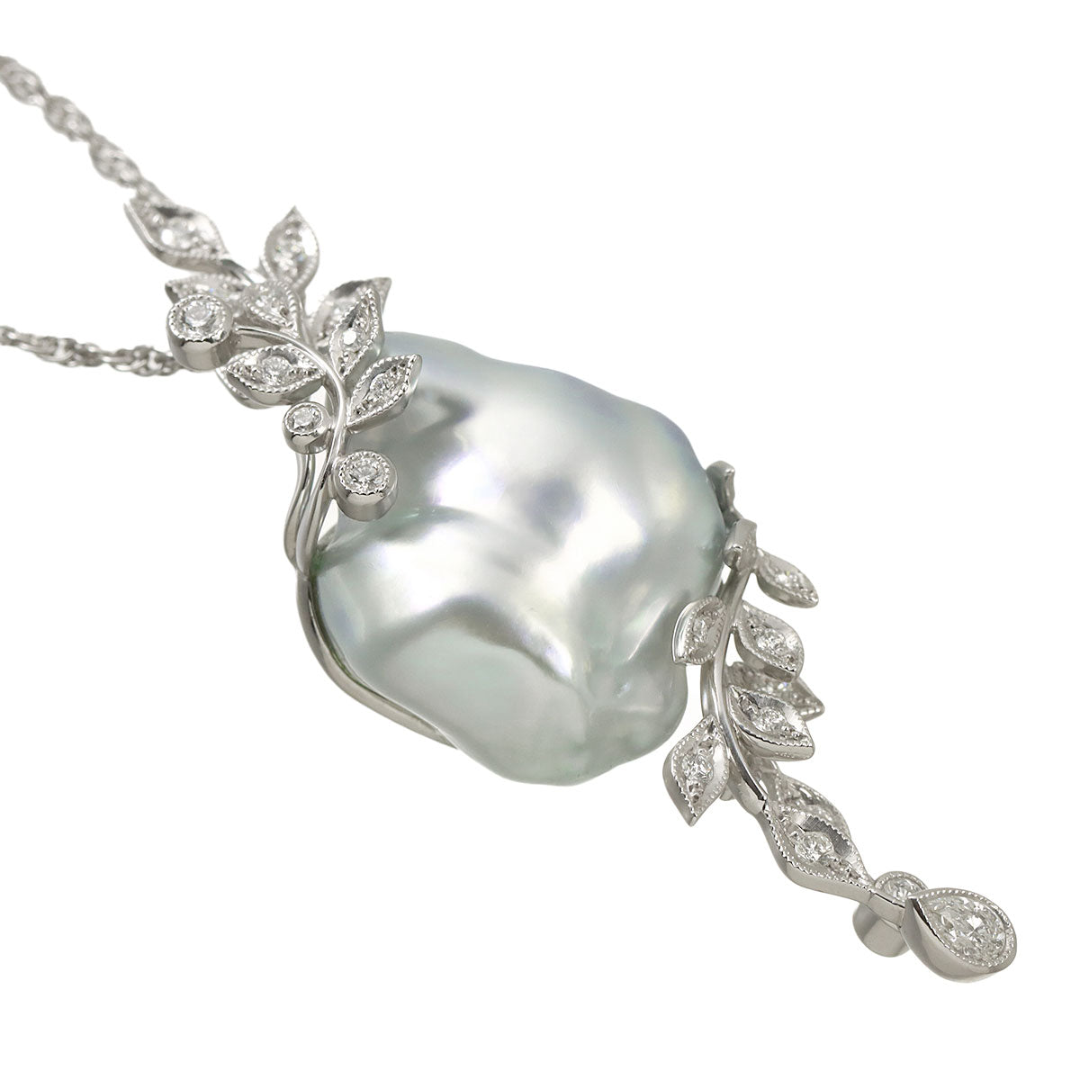 Baroque Pearl Diamond Necklace 18K White Gold 750
