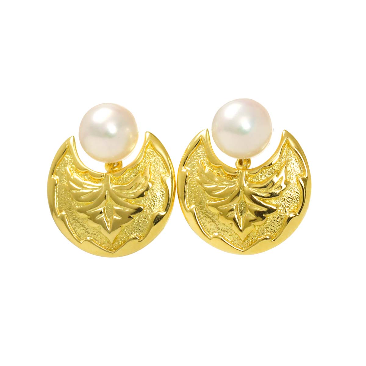 Akoya Pearl 7.3mm Earrings Pierced 18K Yellow Gold 750