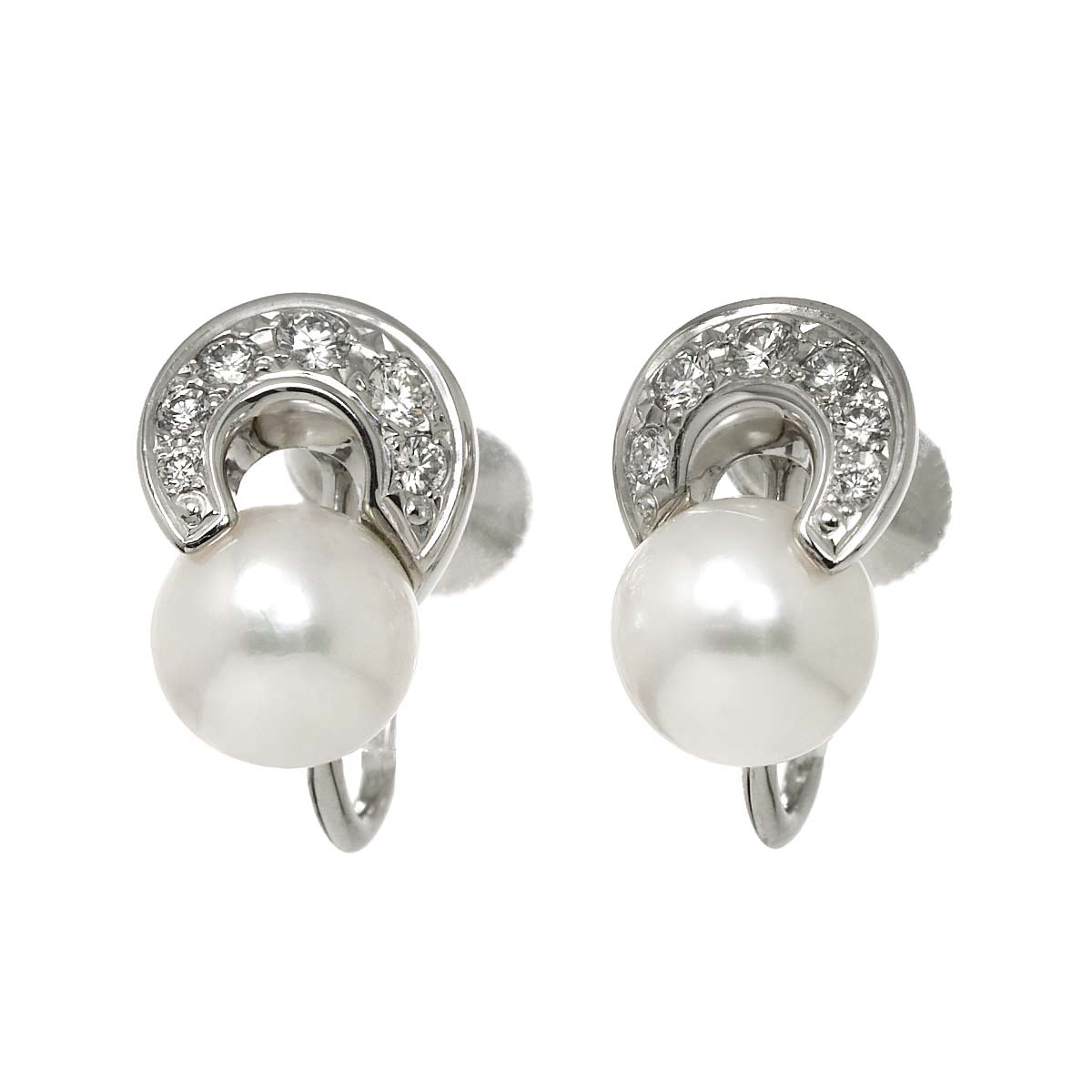 Akoya Pearl 7.0mm Diamond Earrings Clip on 18K WG 750