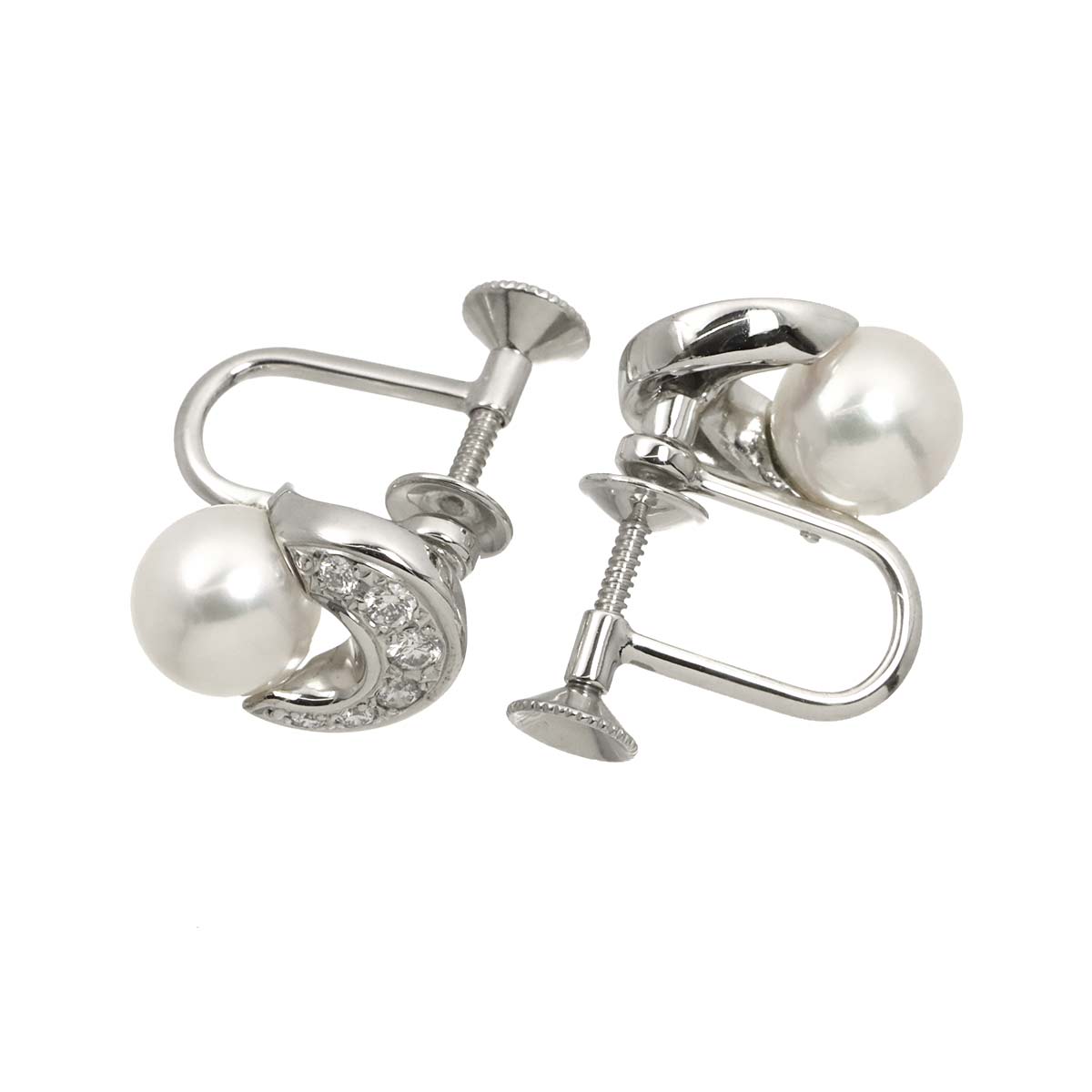 Akoya Pearl 7.0mm Diamond Earrings Clip on 18K WG 750