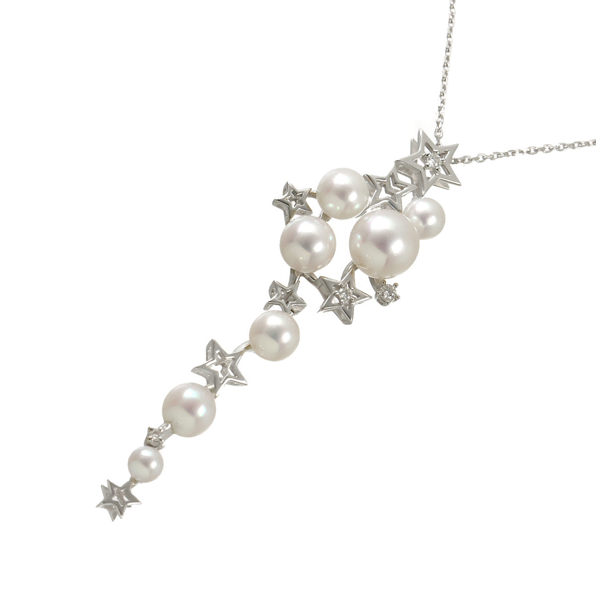 Akoya Pearl 7.4-3.8mm Diamond 0.05ct Necklace 18K WG 750