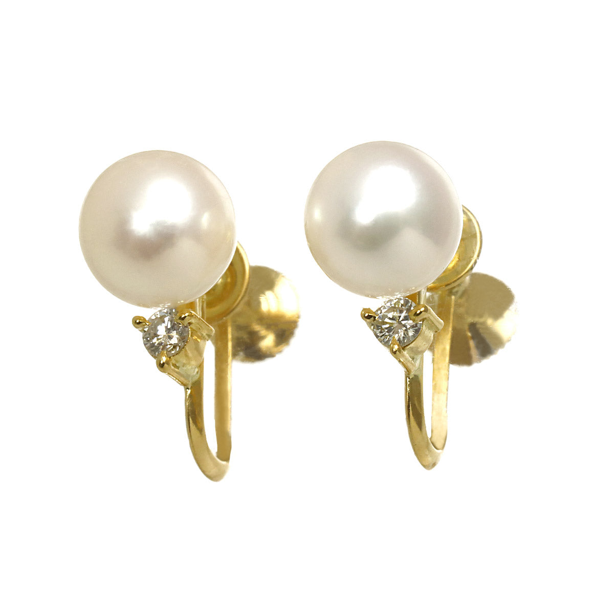 Akoya Pearl 7.3mm Diamond 0.05ct/0.05ct Earrings 18K YG 750