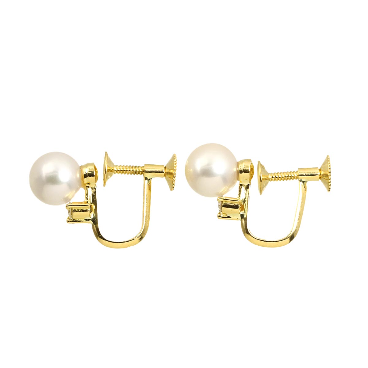 Akoya Pearl 7.3mm Diamond 0.05ct/0.05ct Earrings 18K YG 750