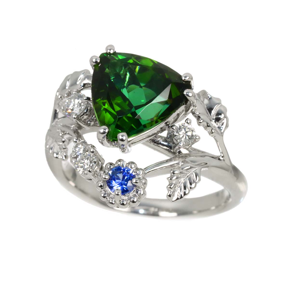 Tourmaline 3.26ct Diamond 0.17ct Iolite Ring 18K WG 6.5-6.75(US)