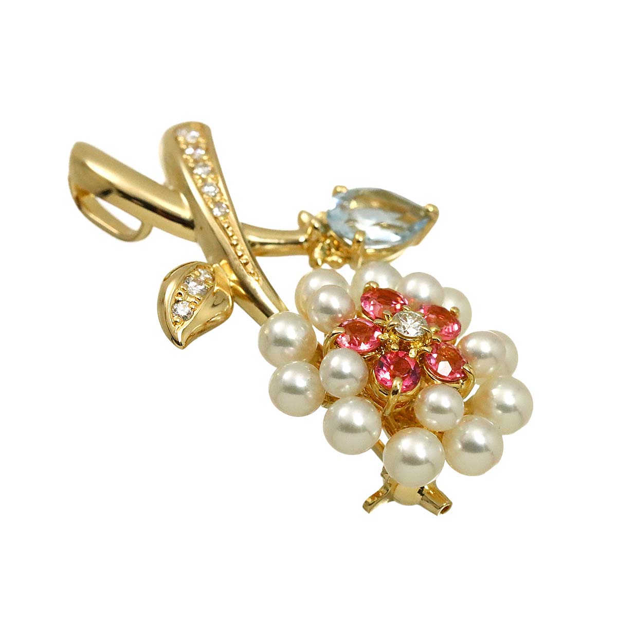 Multi stone Diamond 0.15ct Brooch 18K YG 750