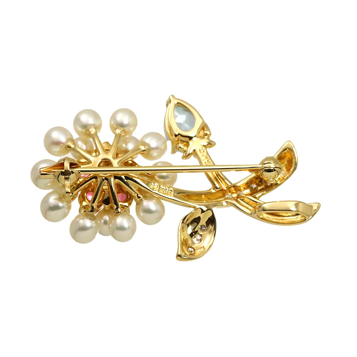 Multi stone Diamond 0.15ct Brooch 18K YG 750