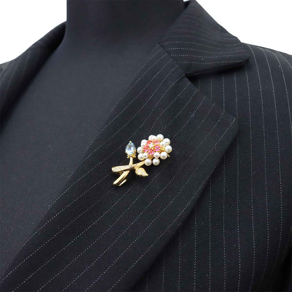 Multi stone Diamond 0.15ct Brooch 18K YG 750