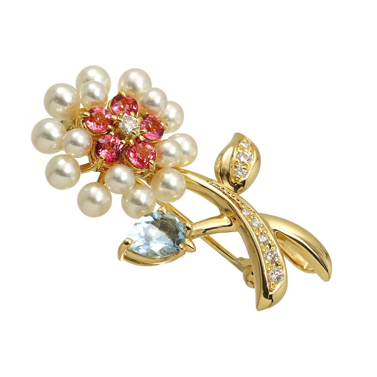 Multi stone Diamond 0.15ct Brooch 18K YG 750