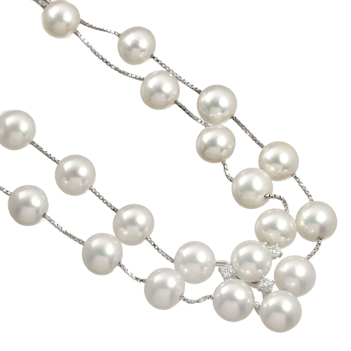 Akoya Pearl 7.6-7.0mm Diamond 0.11ct Necklace 18K WG 750