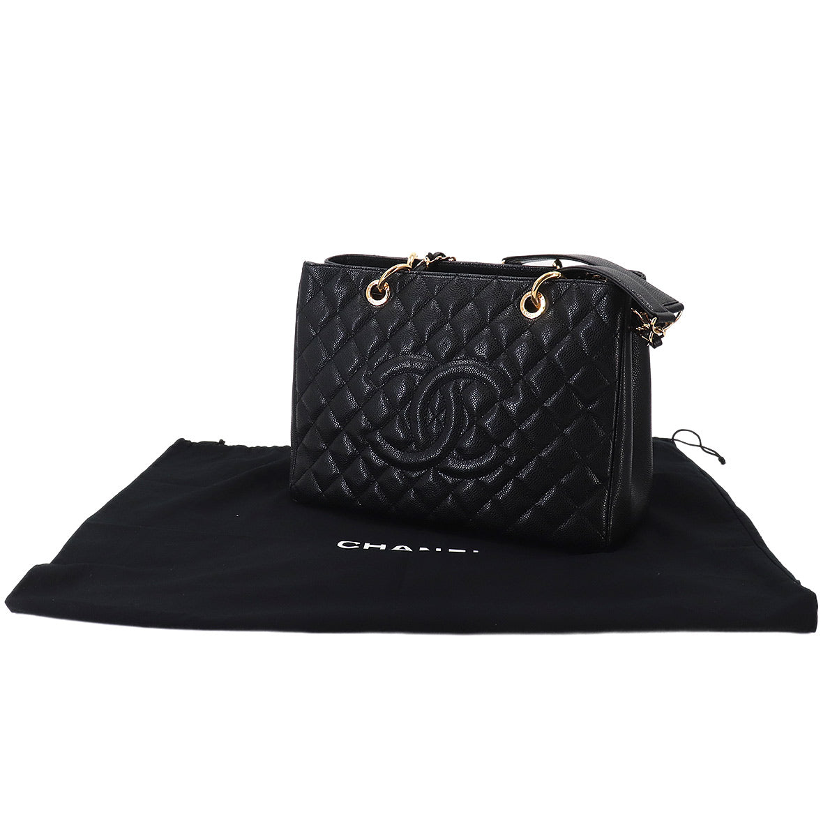 Matelasse Grand Shopping Tote Bag Leather Black GST A50995