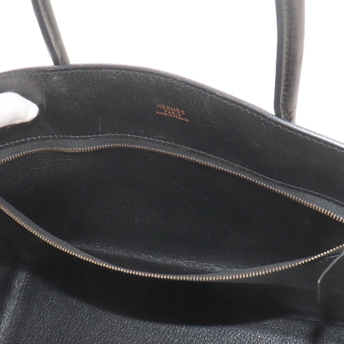 White Bass PM Tote Bag Box Calf Black Purse