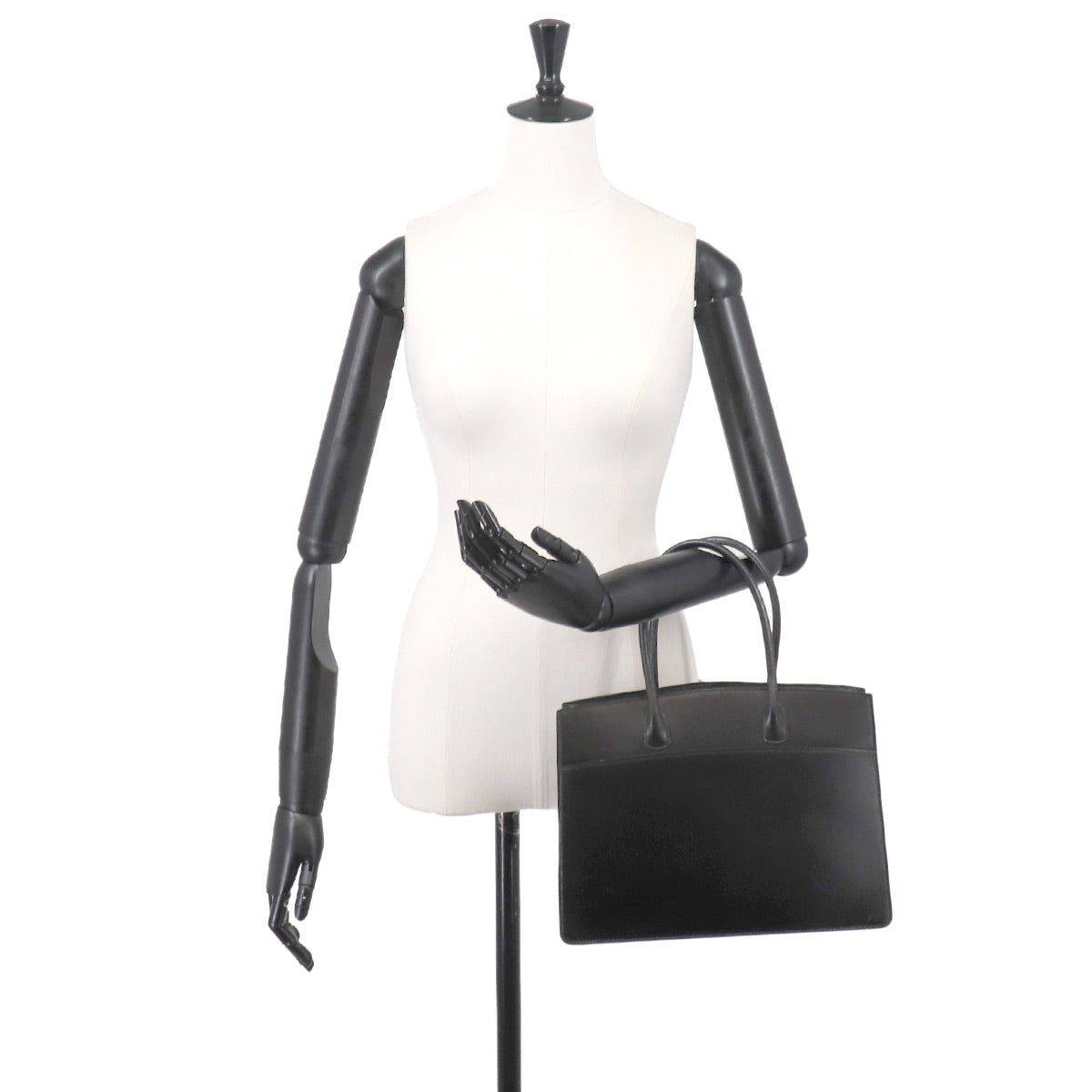 White Bass PM Tote Bag Box Calf Black Purse