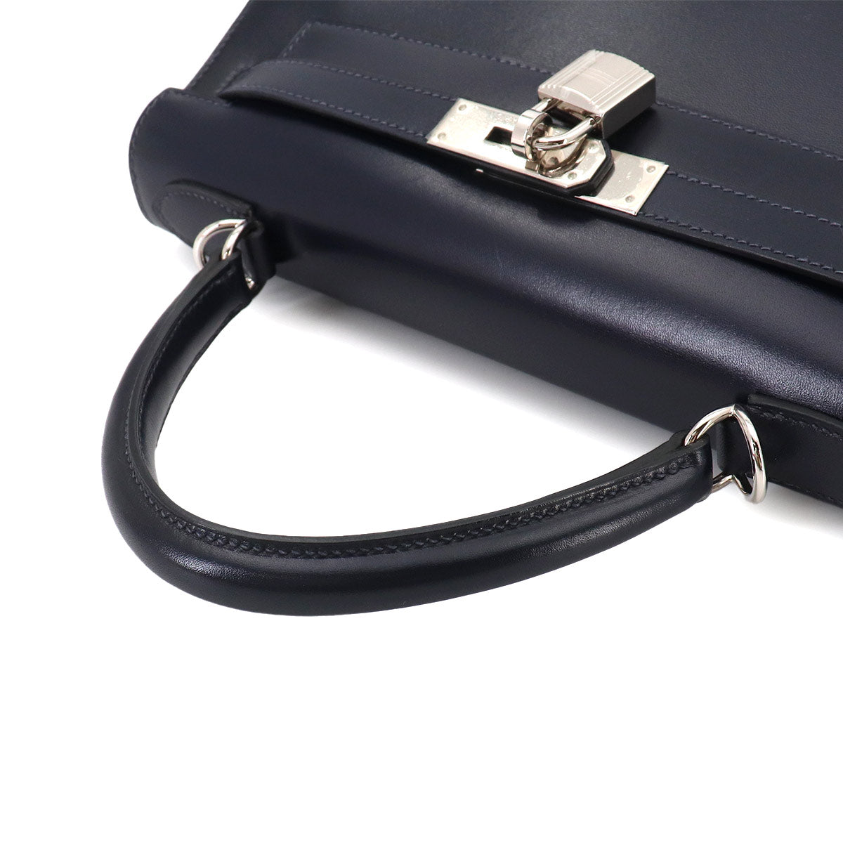 Kelly 28 2way Hand Shoulder Bag Box carf Blue Indigo Purse