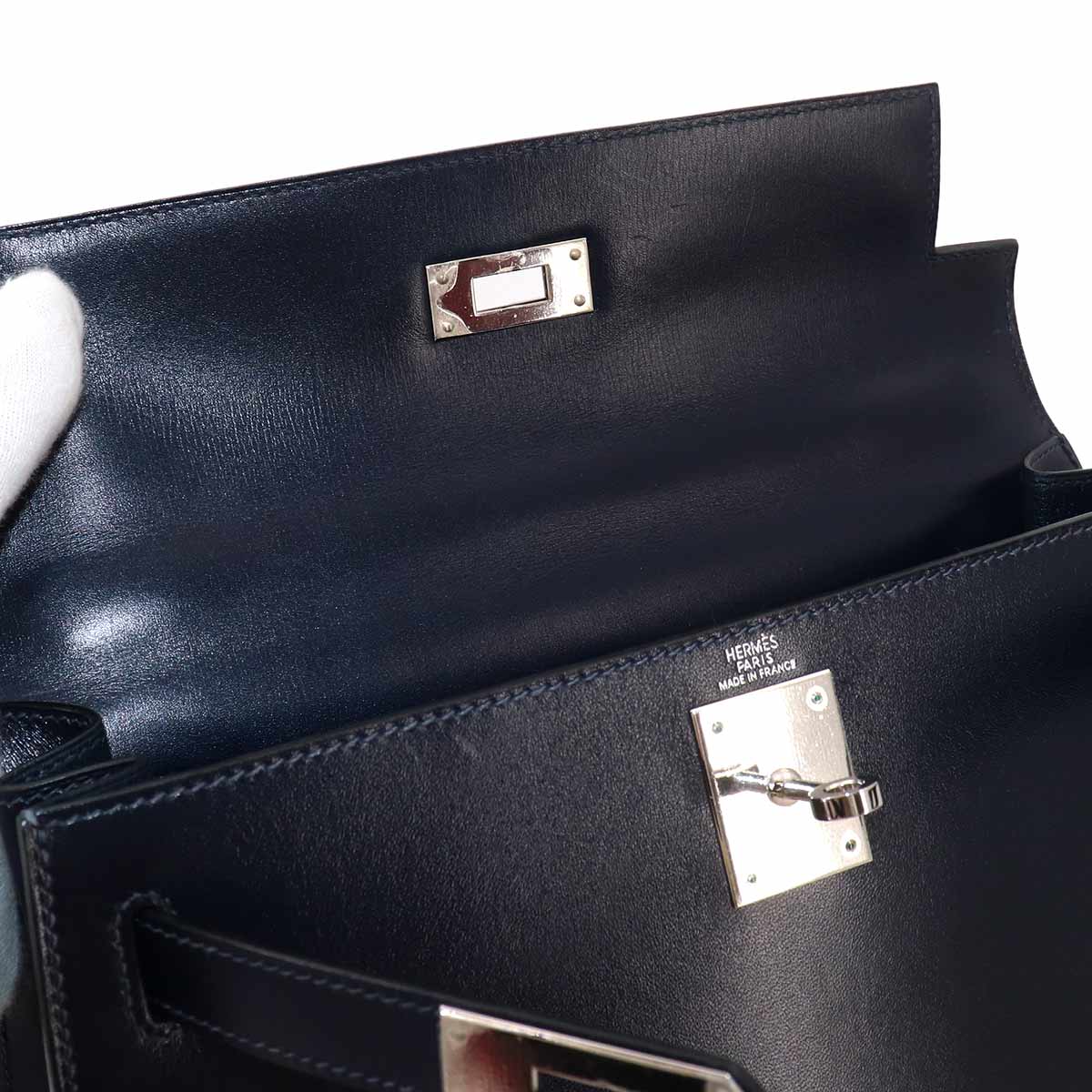 Kelly 28 2way Hand Shoulder Bag Box carf Blue Indigo Purse